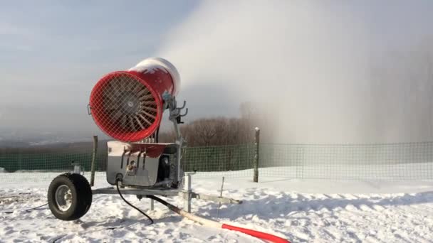 Snowmaking is de productie van sneeuw op skipistes. — Stockvideo