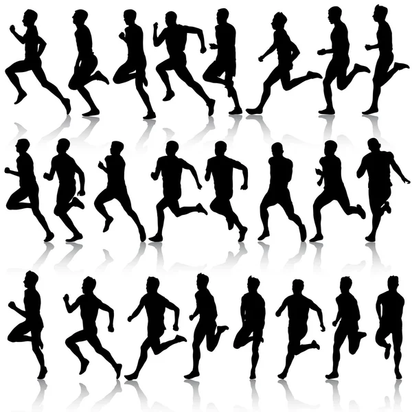 Ensemble de silhouettes. Coureurs au sprint, les gars. illustration vectorielle. — Image vectorielle