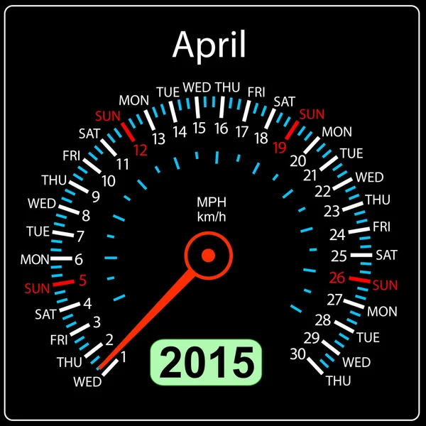 2015 års kalender hastighetsmätare bil i vector. april. — Stock vektor