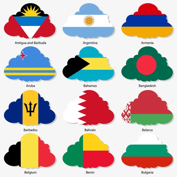 Lijst van vlaggen van soevereine staten van de wereld in formulier wolken instellen vector il — Stockvector