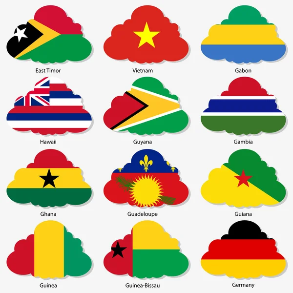 Placez les drapeaux des États souverains du monde dans des nuages de forme. Vecteur il — Image vectorielle