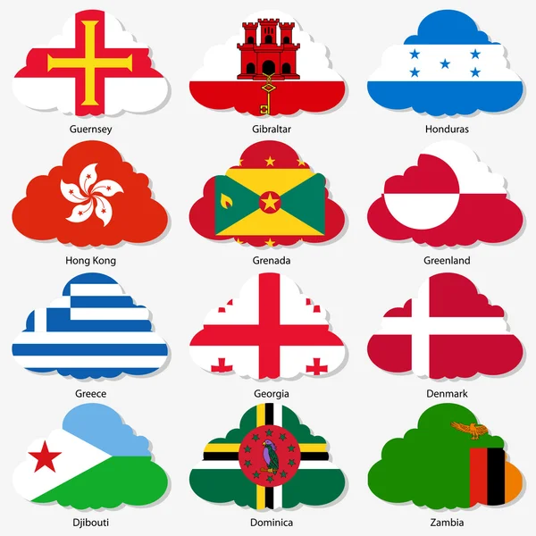 Establecer banderas de estados soberanos mundiales en forma de nubes. Vector il — Vector de stock