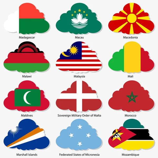 Establecer banderas de estados soberanos mundiales en forma de nubes. Vector il — Archivo Imágenes Vectoriales