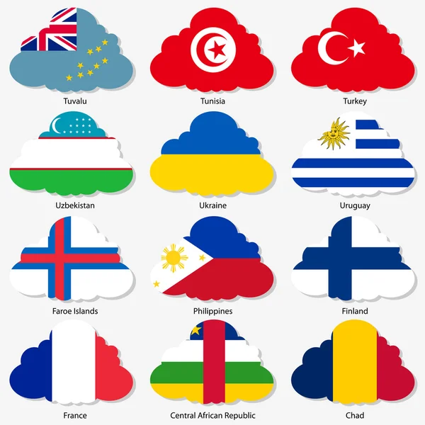 Definir bandeiras de estados soberanos mundiais em nuvens de forma. Vector il — Vetor de Stock