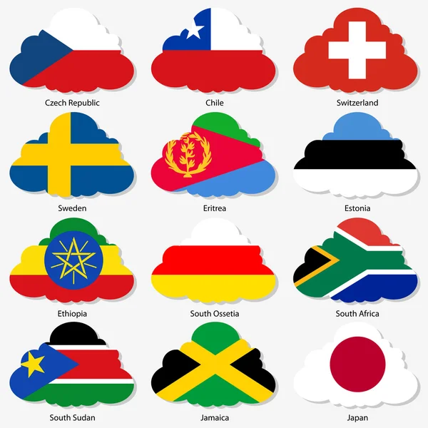 Placez les drapeaux des États souverains du monde dans des nuages de forme. Vecteur il — Image vectorielle