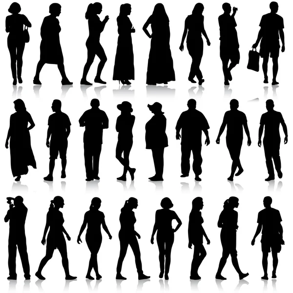 Silhouettes noires de beaux hommes et femmes sur fond blanc — Image vectorielle