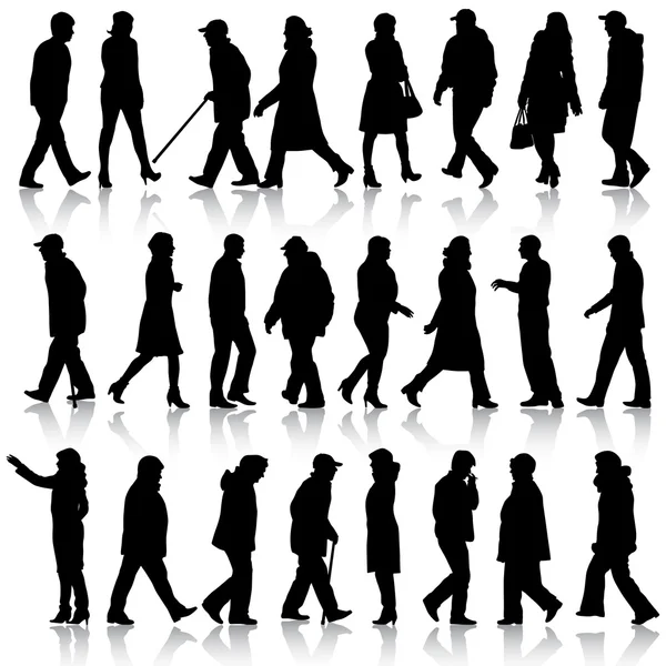 Silhouettes noires de beaux hommes et femmes sur fond blanc — Image vectorielle