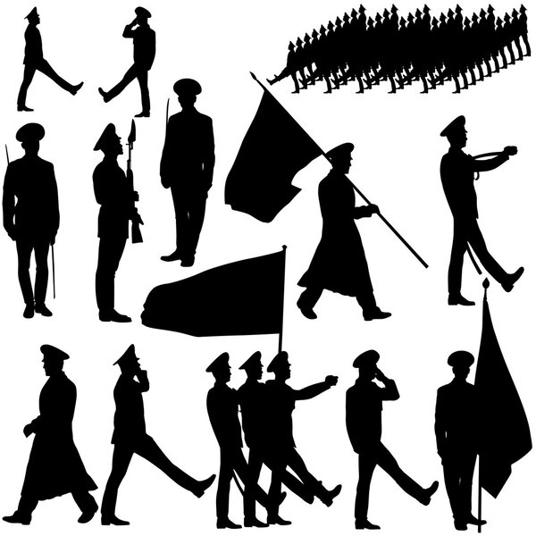 Коллекция силуэтов военных. Векторная иллюстрация
.