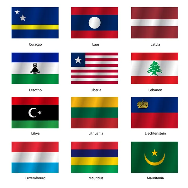 Set  Flags of world sovereign states. Vector illustration. — Stock Vector