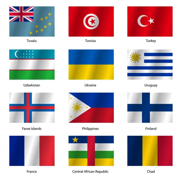 Set  Flags of world sovereign states. Vector illustration. — Stock Vector