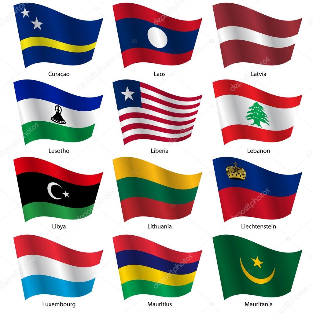 Set  Flags of world sovereign states. Vector illustration.