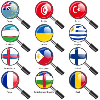 Set Flags of world sovereign states magnifying glass il