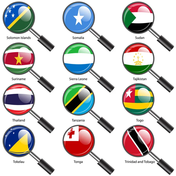 Set Flags of world sovereign states magnifying glass il — Φωτογραφία Αρχείου