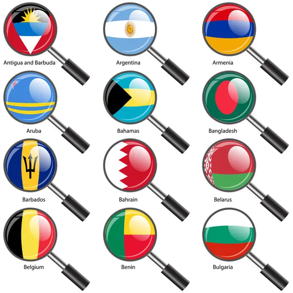 Set Flags of world sovereign states magnifying glass il — Stock Photo, Image