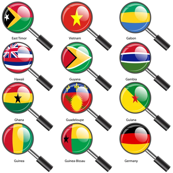 Set Flags of world sovereign states magnifying glass il — Stockfoto