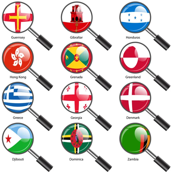Set Flags of world sovereign states magnifying glass il — Φωτογραφία Αρχείου