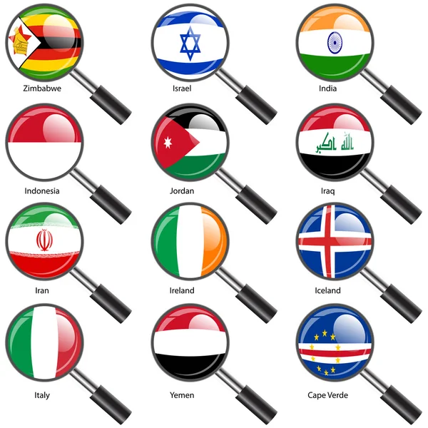 Set Flags of world sovereign states magnifying glass il — 스톡 사진