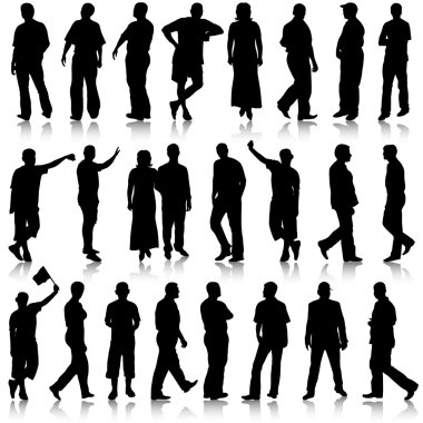 güzel siyah siluetler adamın ve kadının üzerinde beyaz backgrou