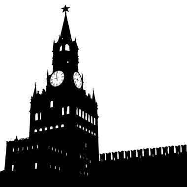 Moskova, Rusya, Kremlin Spasskaya Kulesi saatli, siluetli,