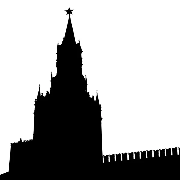 Moscú, Rusia, Kremlin Spasskaya Torre con reloj, silueta , — Archivo Imágenes Vectoriales