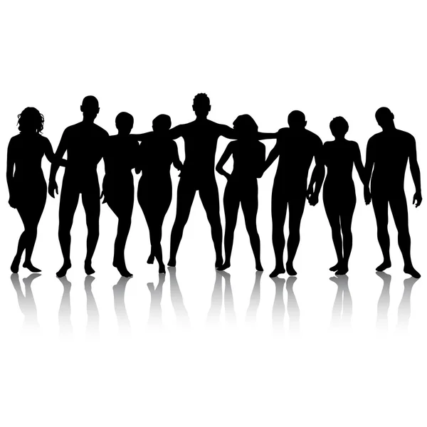 Silhouette nere di bellissimi uomini e donne su backgrou bianco — Vettoriale Stock