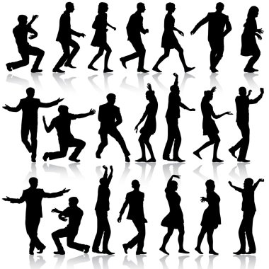 güzel siyah siluetler adamın ve kadının üzerinde beyaz backgrou