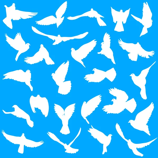 Concept of love or peace. Set of silhouettes of doves. Vector il — Stock Vector