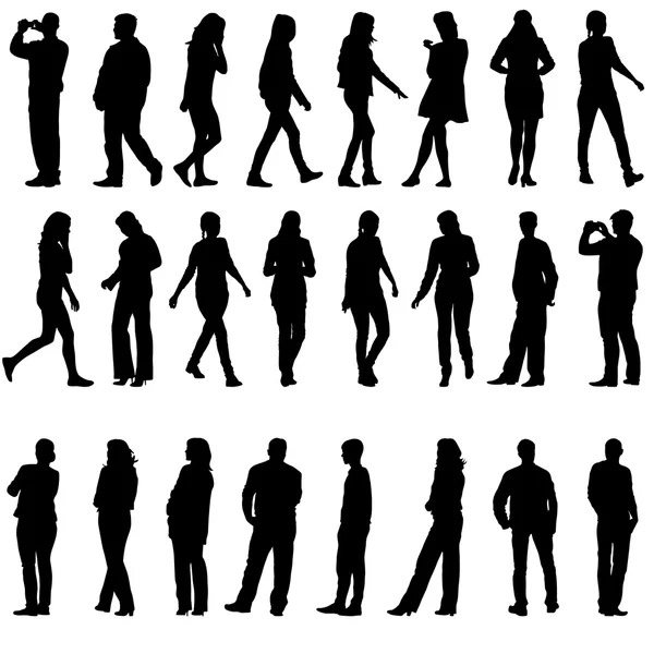 Silhouettes noires de beaux hommes et femmes sur fond blanc — Image vectorielle