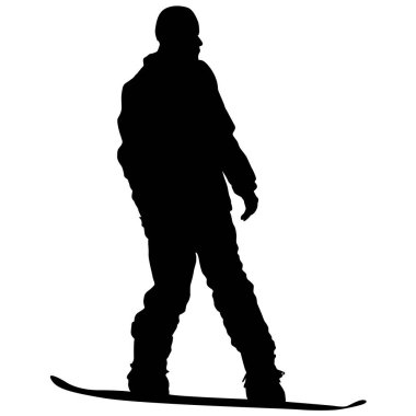 Siyah beyaz arka plan illüstrasyon snowboard siluetleri.
