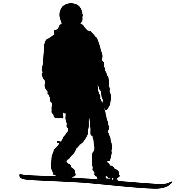 Siyah beyaz arka plan illüstrasyon snowboard siluetleri.