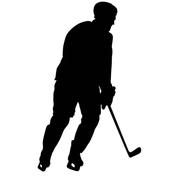 Silhuett Hockeyspelare Vit Bakgrund — Stock vektor