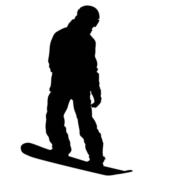 Svarta Silhuetter Snowboardåkare Vit Bakgrund Illustration — Stock vektor