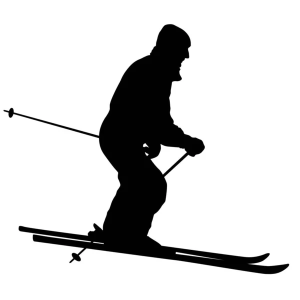 Ski Montagne Vitesse Descente Pente Sport Silhouette — Image vectorielle