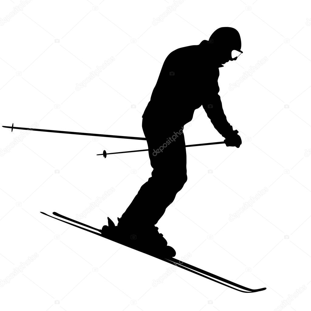 Mountain skier speeding down slope sport silhouette.