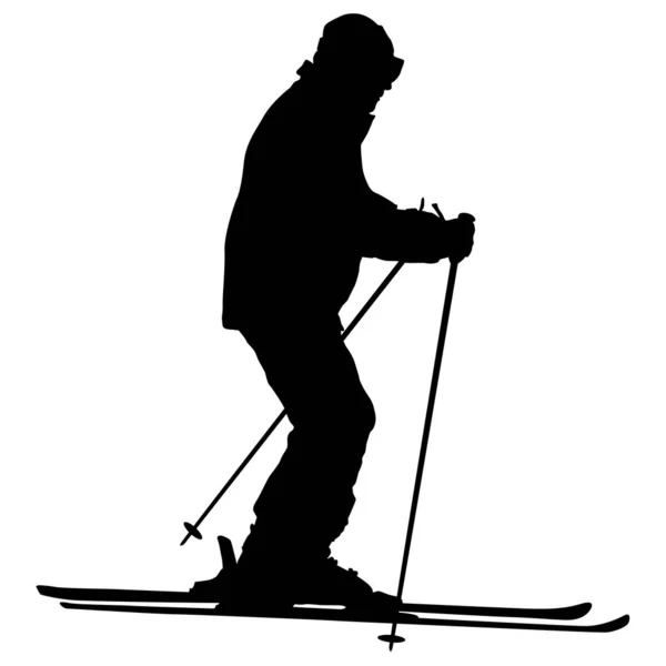 Berg Skiër Versnelling Naar Beneden Helling Sport Silhouet — Stockvector