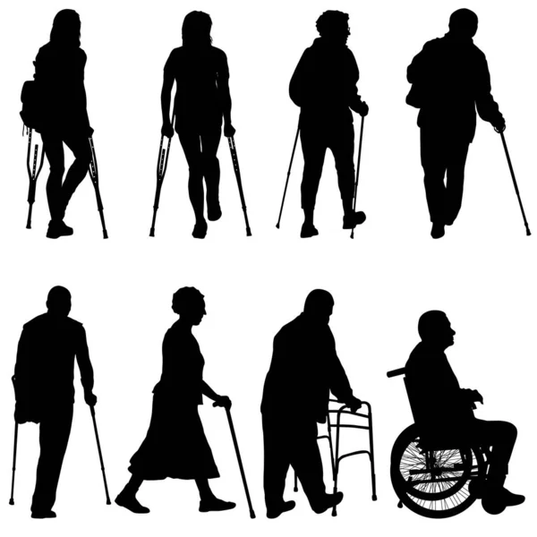 Set Silhouette Disabled People White Background — Stock Vector