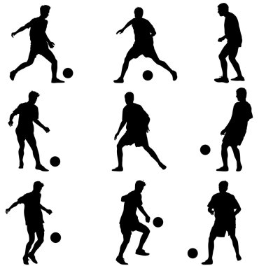 farklı pozlar siluetleri futbol oyuncuları topla. VEC