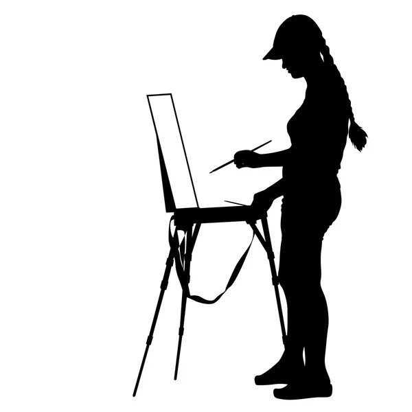 Silhouette, artista al lavoro su sfondo bianco, vettoriale illustr — Vettoriale Stock