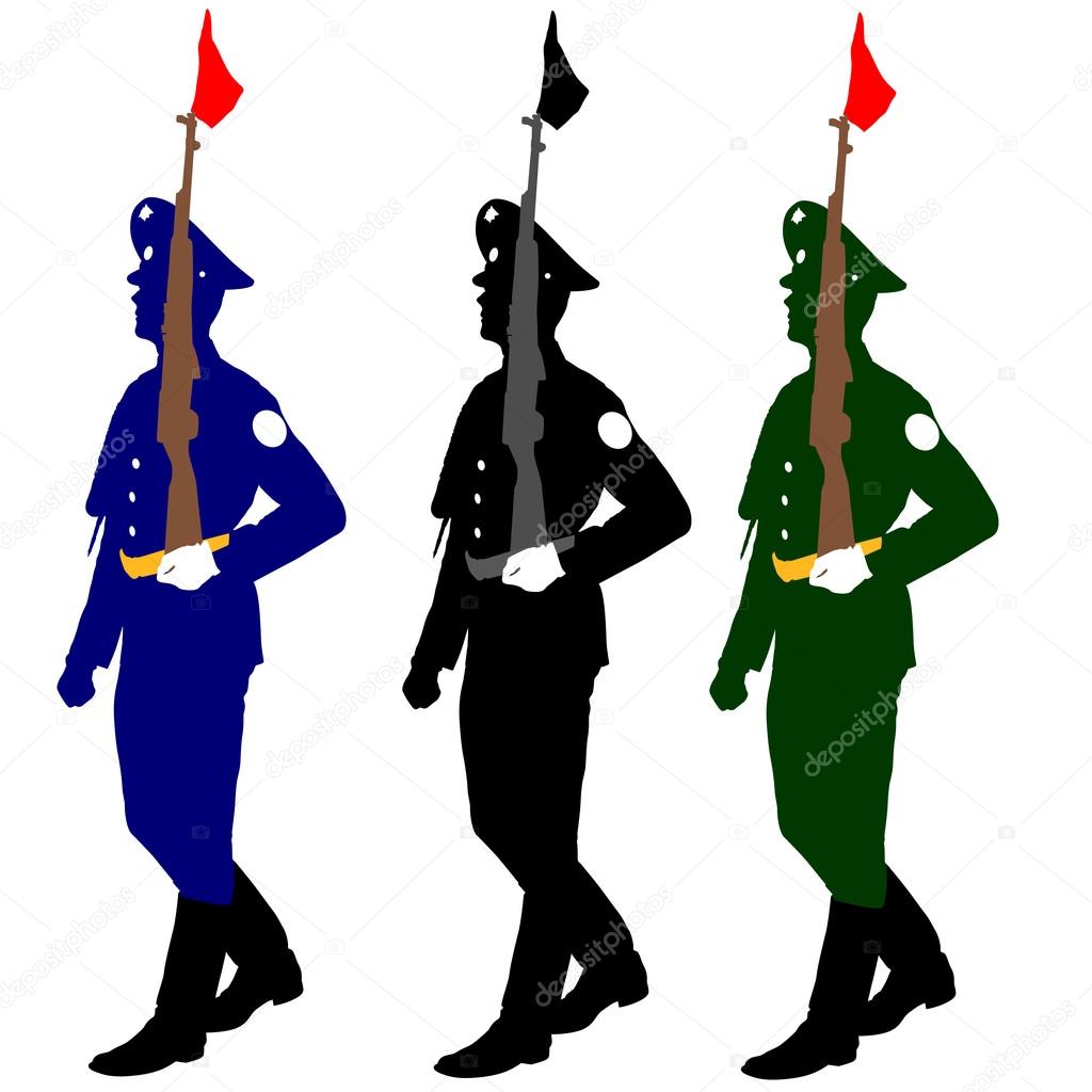 Silhouette soldiers during a military parade. Vector illustratio