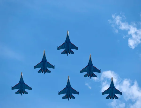 Kubinka Rússia Maio 2021 Equipes Aeronáuticas Cavaleiros Russos Aviões Strizhi — Fotografia de Stock