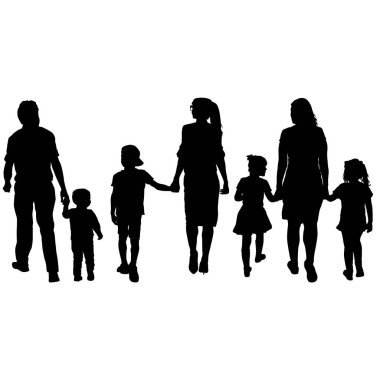 Beyaz arka planda mutlu aile silueti.