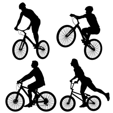 Bir spor bisikletçisinin siluetini beyaz arkaplanda ayarla.