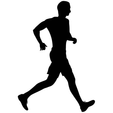 Siyah Siluetler Koşucular beyaz arka planda koşucular.