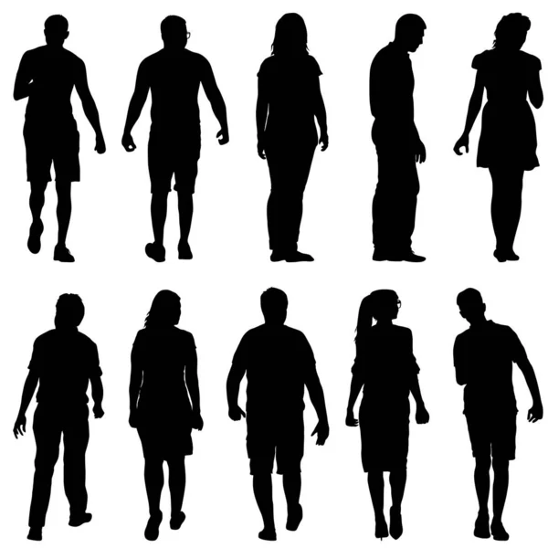 Silhouette Group People Standing White Background — Stock Vector