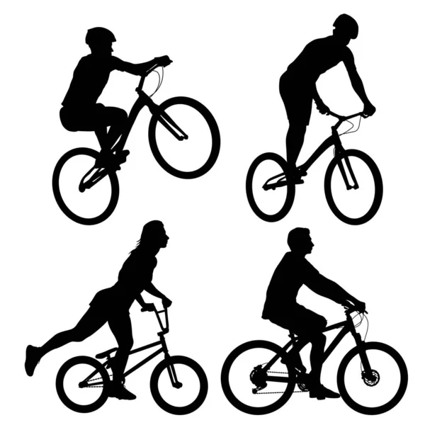 Set Silhouette Sports Cyclist White Background — Stock Vector