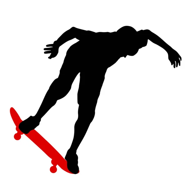 ジャンプ中のアスリートスケートボーダーの黒のシルエット — ストックベクタ