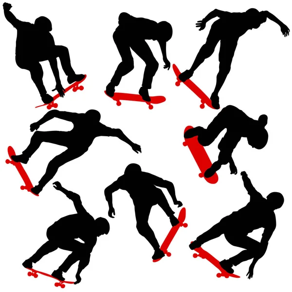 设置运动员跳水滑板的黑色轮廓 — 图库矢量图片
