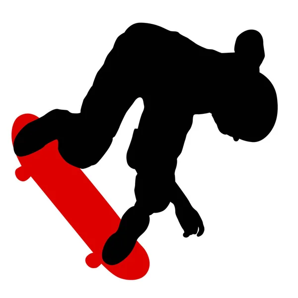 Czarna Sylwetka Sportowca Skateboardzisty Skoku — Wektor stockowy