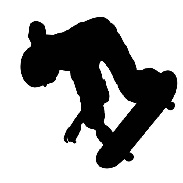 Black Silhouette Athlete Skateboarder Jump — Stock Vector