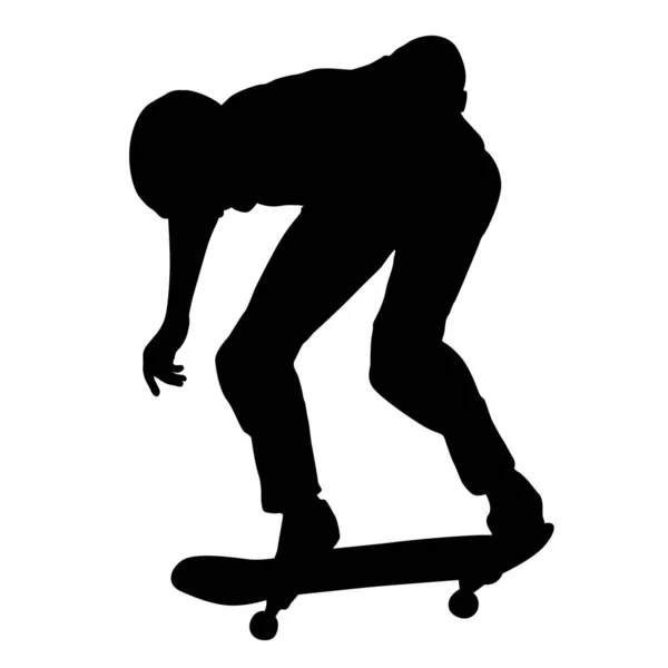 Черный Силуэт Спортсмена Скейтбордиста Прыжке — стоковый вектор